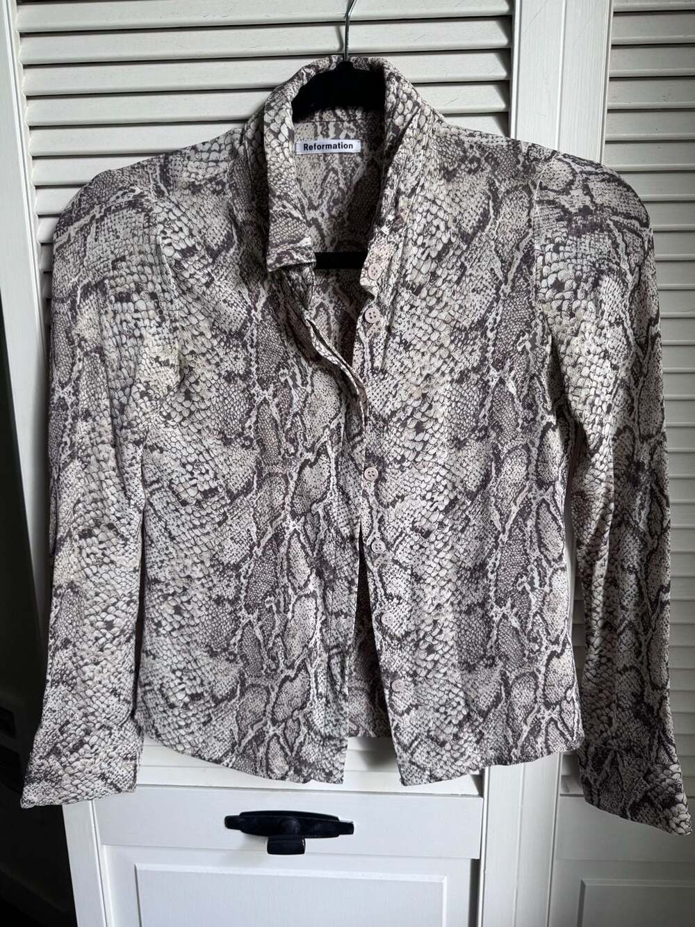 Reformation Women's Snake Print Viscose Button Down Shirt Size XS